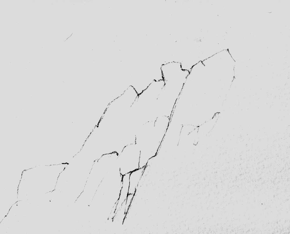 Cliff shape sketched in pencil